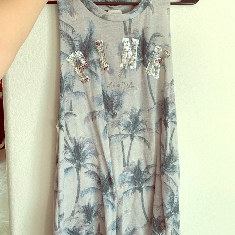 PINK palm tree bling bro tank